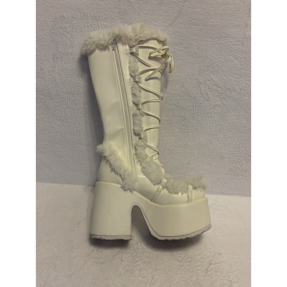 Demonia White Knee High Camel 311 Vegan Leather Faux Fur Boots Women’s Size 10 - Picture 7 of 15